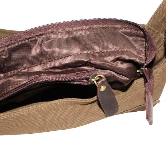 Berchirly Green Brown Canvas Messenger Bag Laptop Lined Buckle Snap Closure - Picture 10 of 12